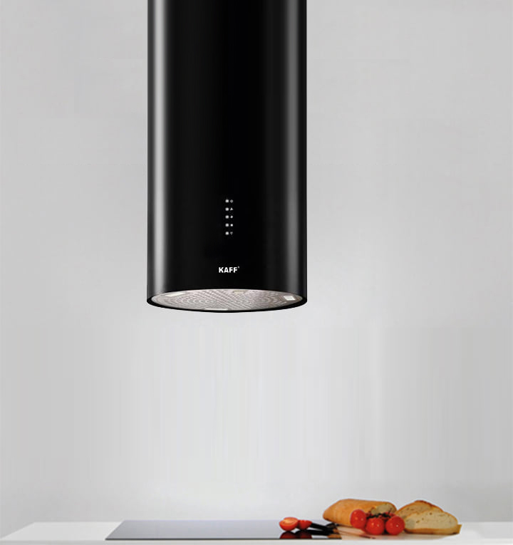 Máy hút mùi đảo Kaff KF-IS380CRB được thiết kế theo hình trụ nhỏ gọn và kết hợp công nghệ gắn trần đẹp